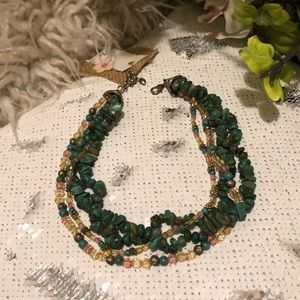 Turquoise and crystal twined beaded necklace